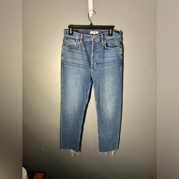 Re/Done Denim - Re/Done 70s Stovepipe High Rise Crop Frayed Hem Jeans Size 29